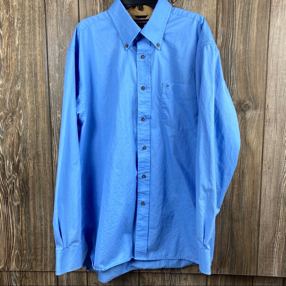 Tommy Hilfiger Baby Blue Dress Shirt Velvet Collar